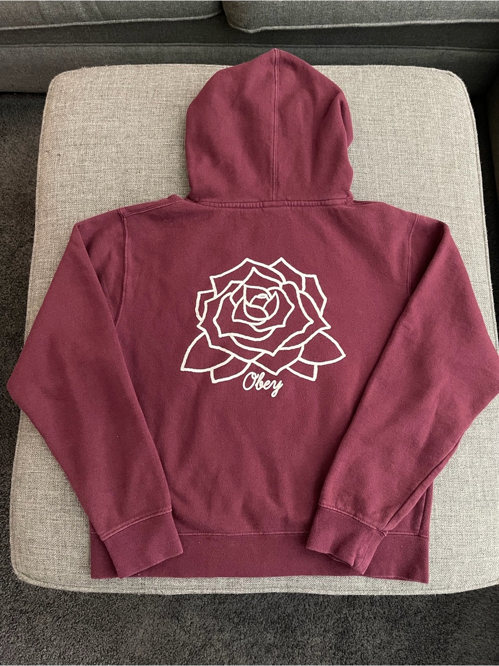 Obey Burgundy Hoodie with Drawstring - Picture 3 of 5